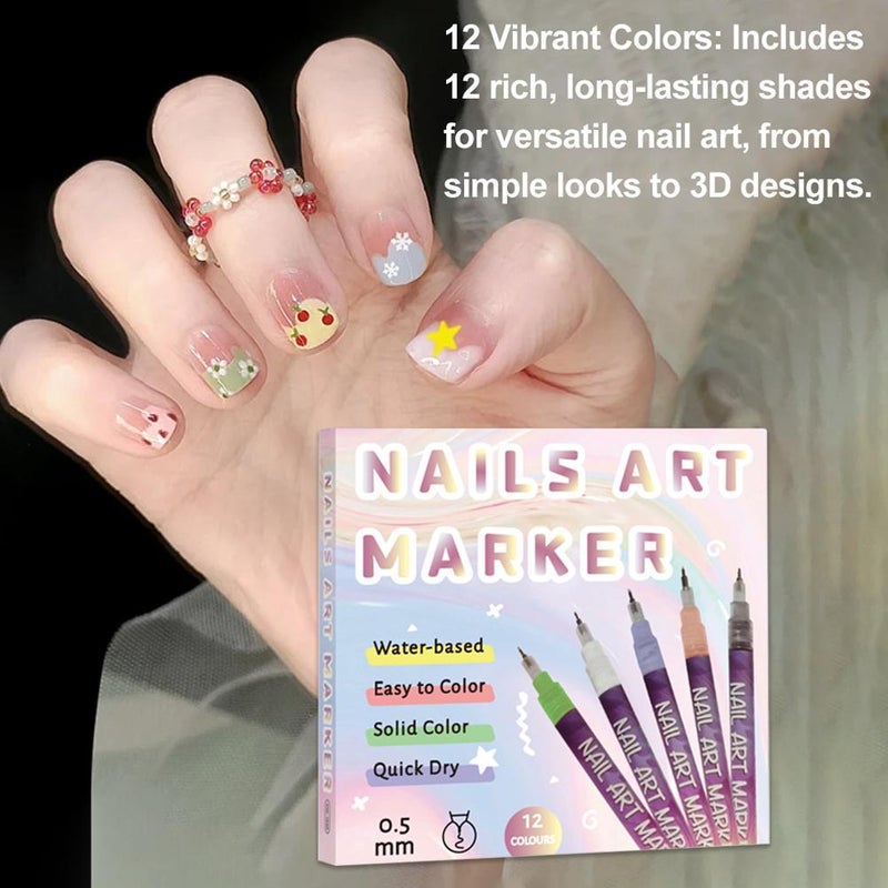 Nail Art Pens, 12 Colors Diy Nail Art Pen Set, Nails Point Graffiti Dotting Pen for Diy Nails Arting Beauty Adorn Manicure Tools - Image 4